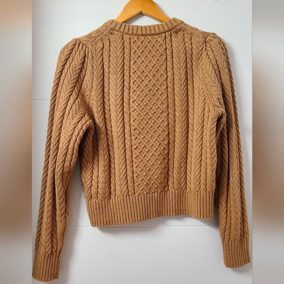 NWOT J. Crew Cable Kint Puff Sleeve Crewneck Sweater - Picture 4 of 7